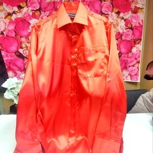 Milanomoda Red 100% Polyester Long Sleeve Dress Shirt M 15-15 1/2 34/35 NWOT